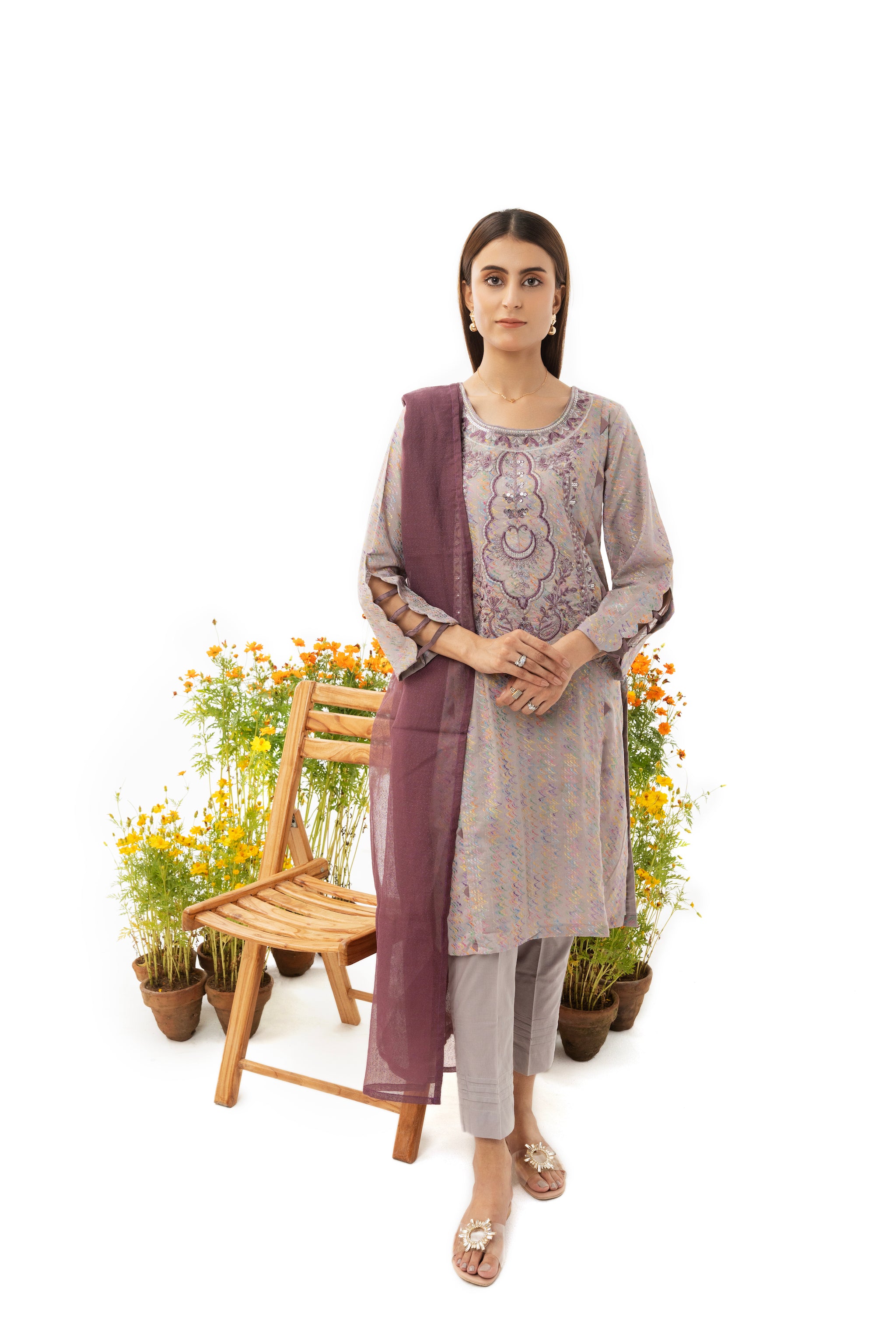 3 PIECE - EMBROIDERED NEEDLE JACQUARD SUIT BY ARFA RIWAJ SUMMER2023 EID COLLECTION
