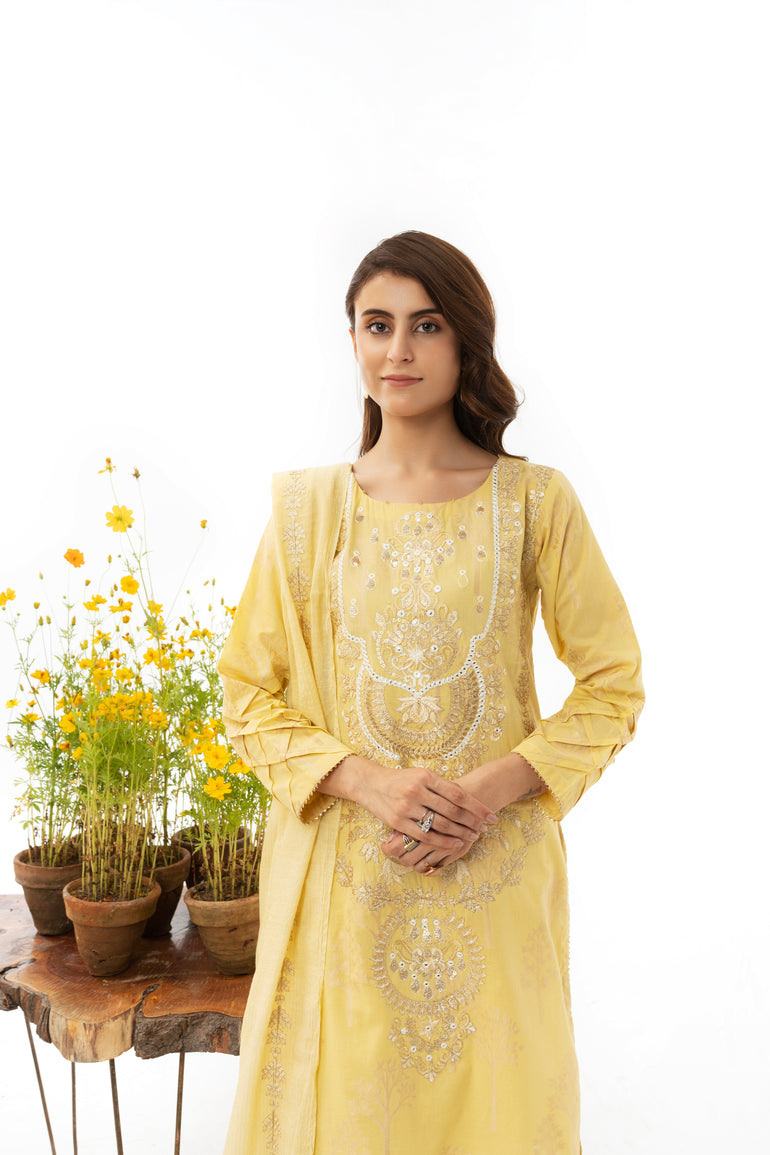 3 PIECE - EMBROIDERED JACQUARD SUIT BY ARFA RIWAJ SUMMER 2023