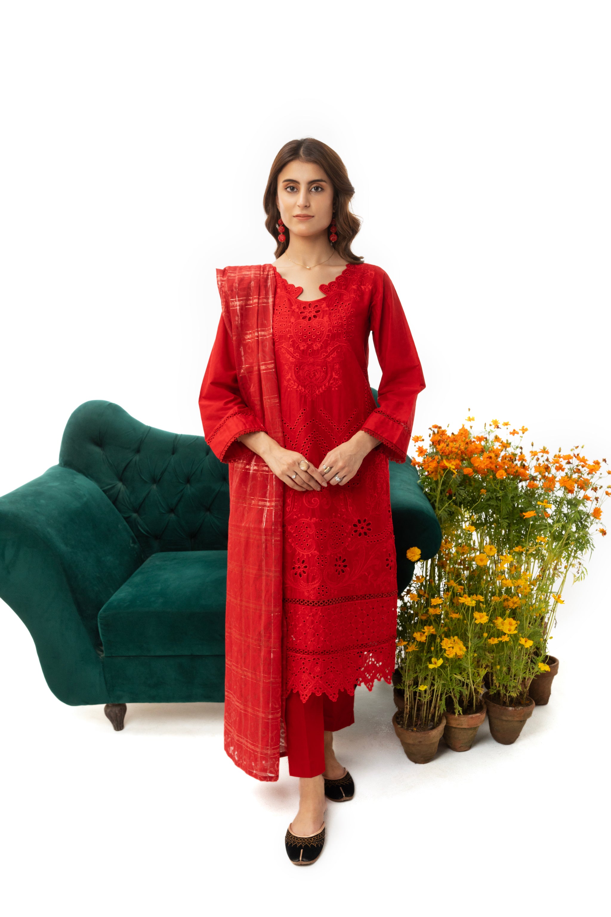 3 PIECE - EMBROIDERED COTTON SUIT BY ARFA RIWAJ summer 2023 eid collection 