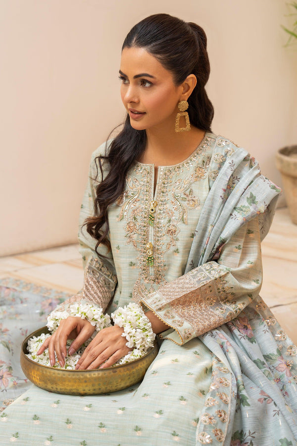 3 Piece Mint Zari Jacquard Suit Pret - AR-3581 - ARFARIWAJ