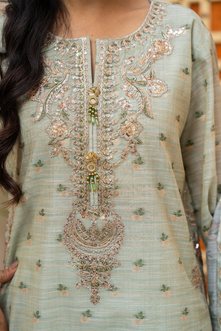 3 Piece Mint Zari Jacquard Suit Pret - AR-3581 - ARFARIWAJ