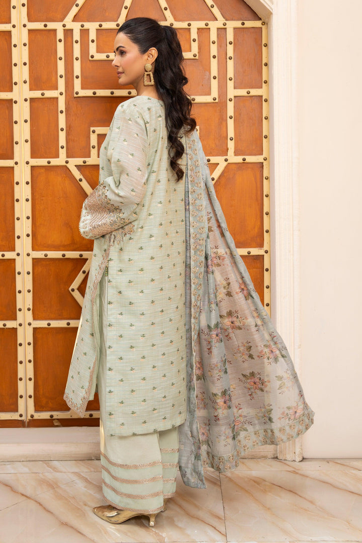 3 Piece Mint Zari Jacquard Suit Pret - AR-3581 - ARFARIWAJ