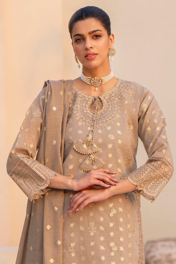 3 Piece Skin Zari Jacquard Suit Pret - AR-3384 (Skin) - ARFARIWAJ