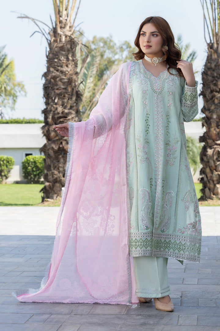 3 Piece Aero Blue Self Jacquard Suit Pret - AR-3623 - ARFARIWAJ
