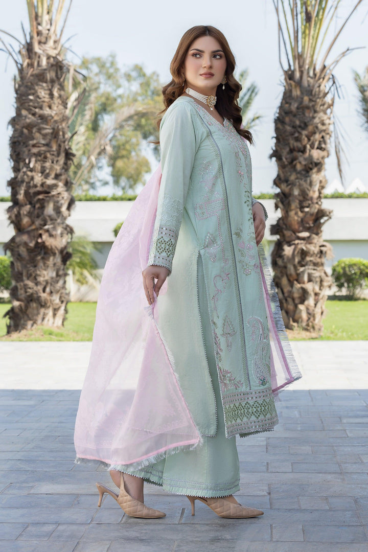3 Piece Aero Blue Self Jacquard Suit Pret - AR-3623 - ARFARIWAJ