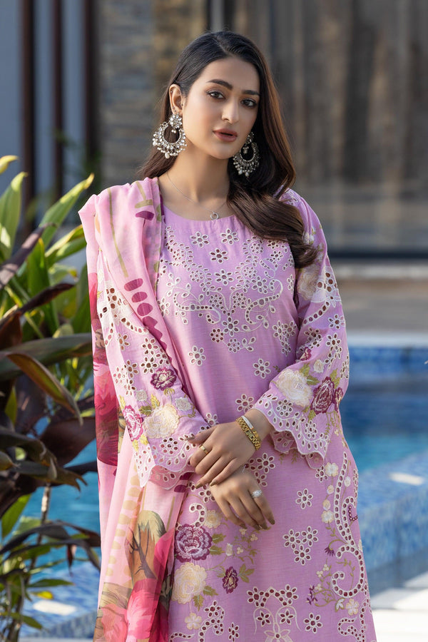 3 Piece Baby Pink Chambray Suit Pret - AR-3512 - ARFARIWAJ