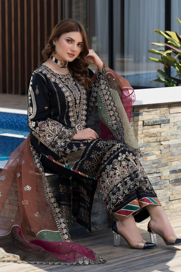 3 Piece Black Jacquard Suit Pret - AR-3665 - ARFARIWAJ