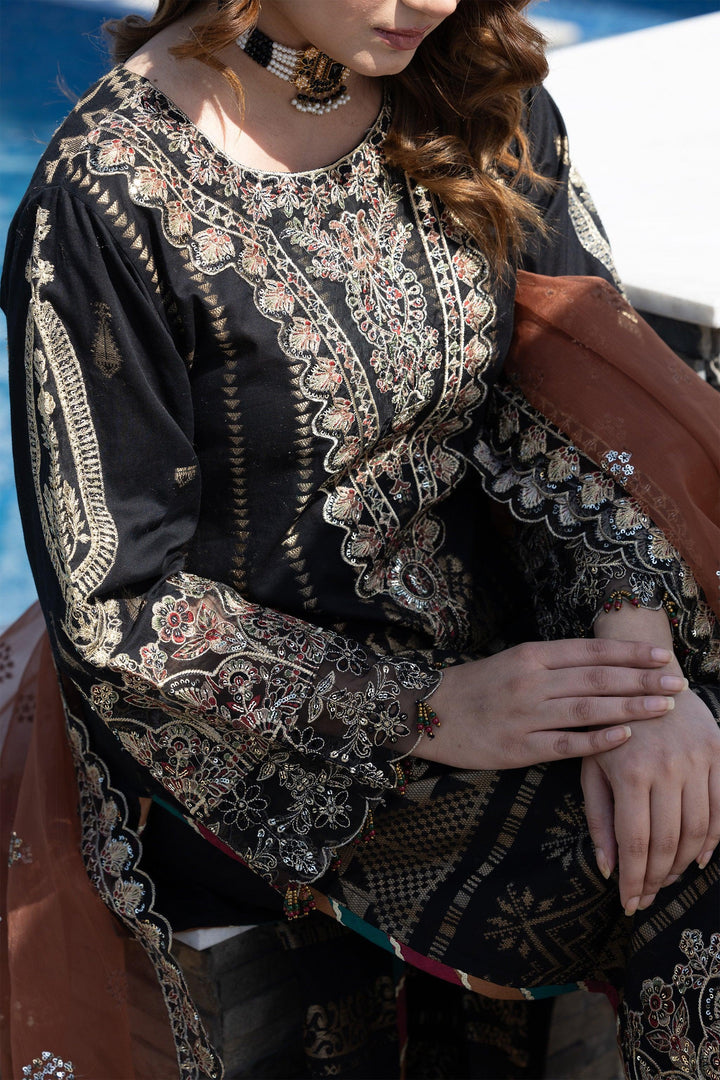 3 Piece Black Jacquard Suit Pret - AR-3665 - ARFARIWAJ