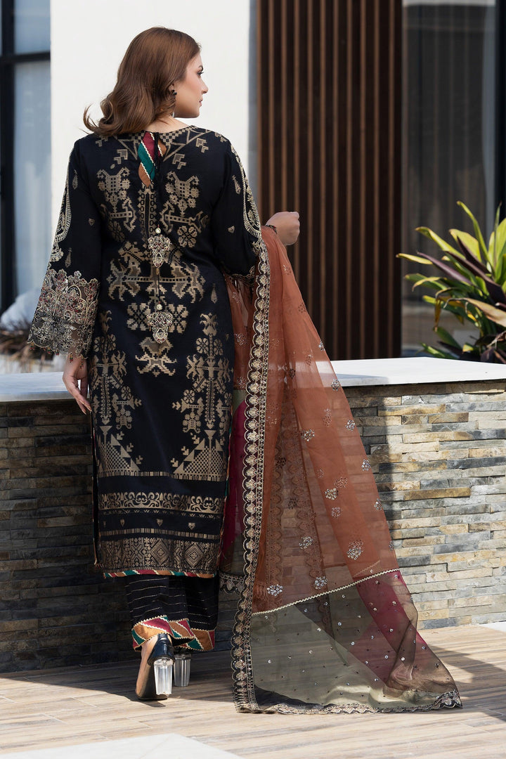 3 Piece Black Jacquard Suit Pret - AR-3665 - ARFARIWAJ
