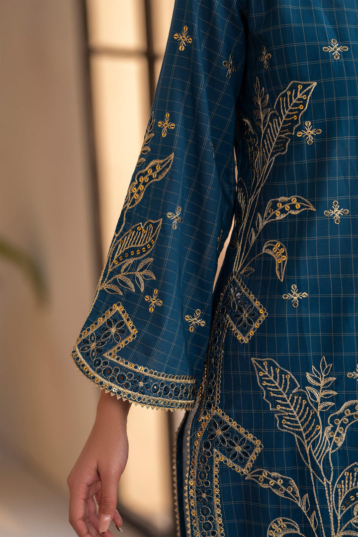 3 Piece Blue Grid Lawn Suit Pret - AR-3666 - ARFARIWAJ