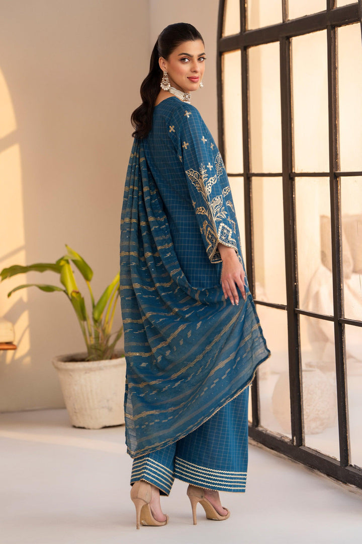 3 Piece Blue Grid Lawn Suit Pret - AR-3666 - ARFARIWAJ