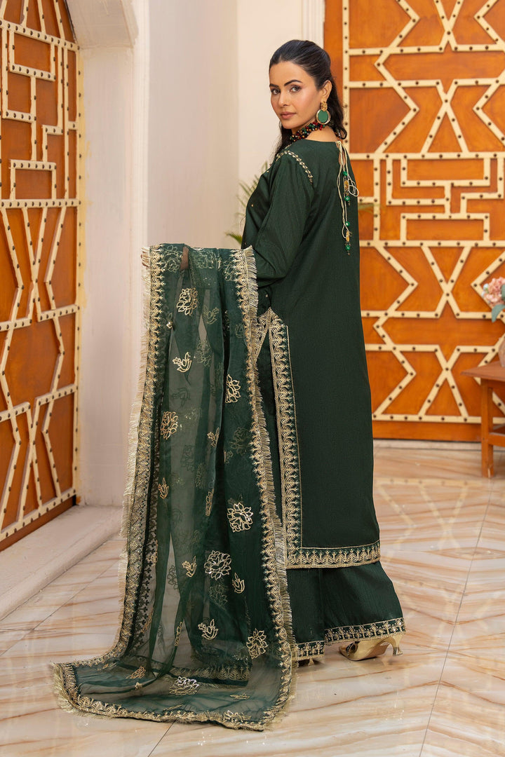 3 Piece Bottle Green Thai Silk Suit Pret - AR-3511 - ARFARIWAJ