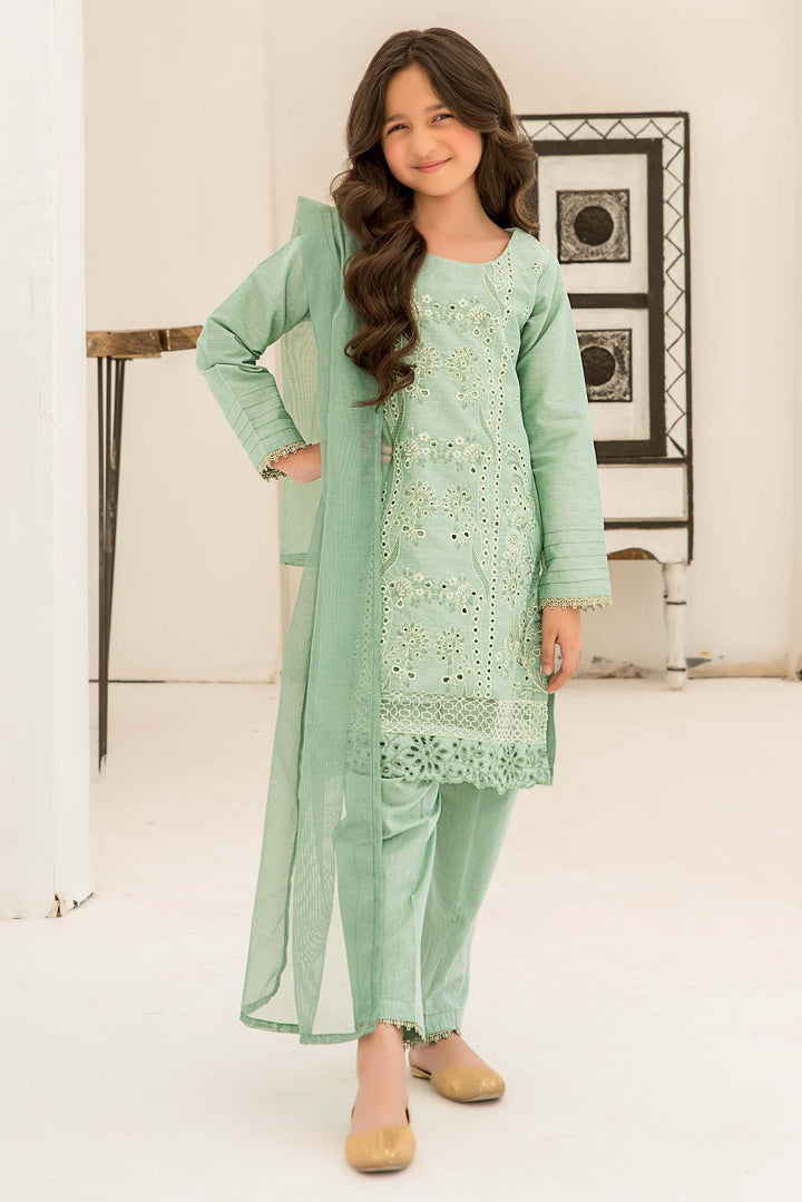 3 Piece Green Chambray Suit Kids - K-577 - ARJUNIOR