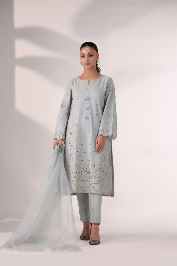 3 Piece Grey Embroidered Suit Luxury Pret - AR-3356-Saga - ARFARIWAJ