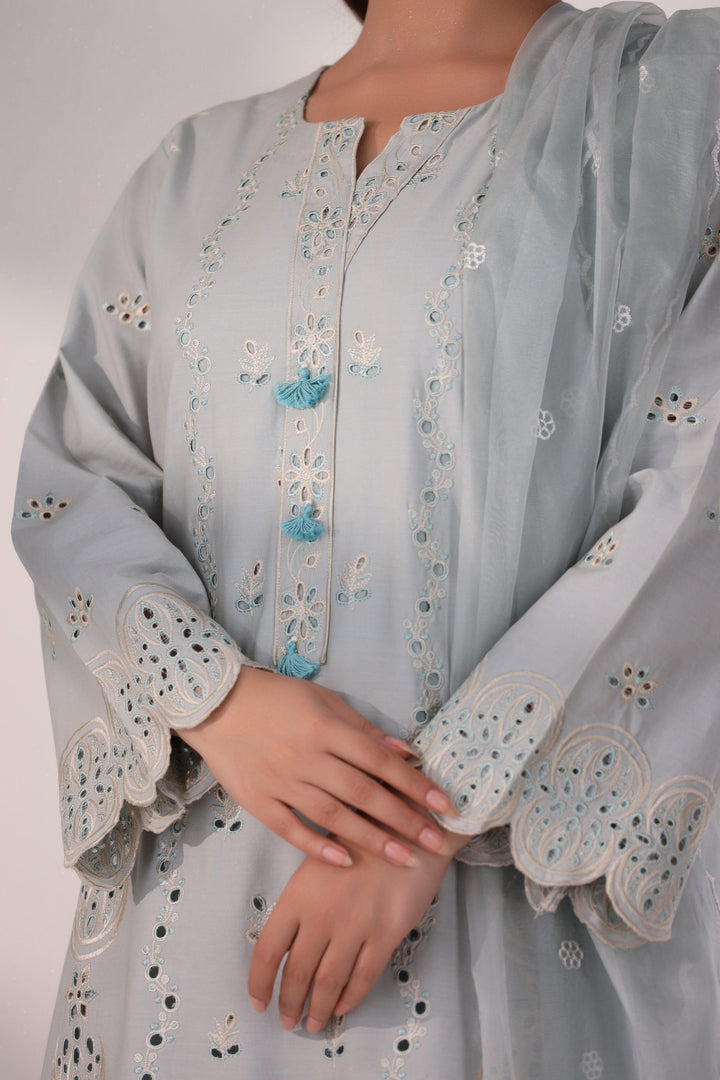 3 Piece Grey Embroidered Suit Luxury Pret - AR-3356-Saga - ARFARIWAJ