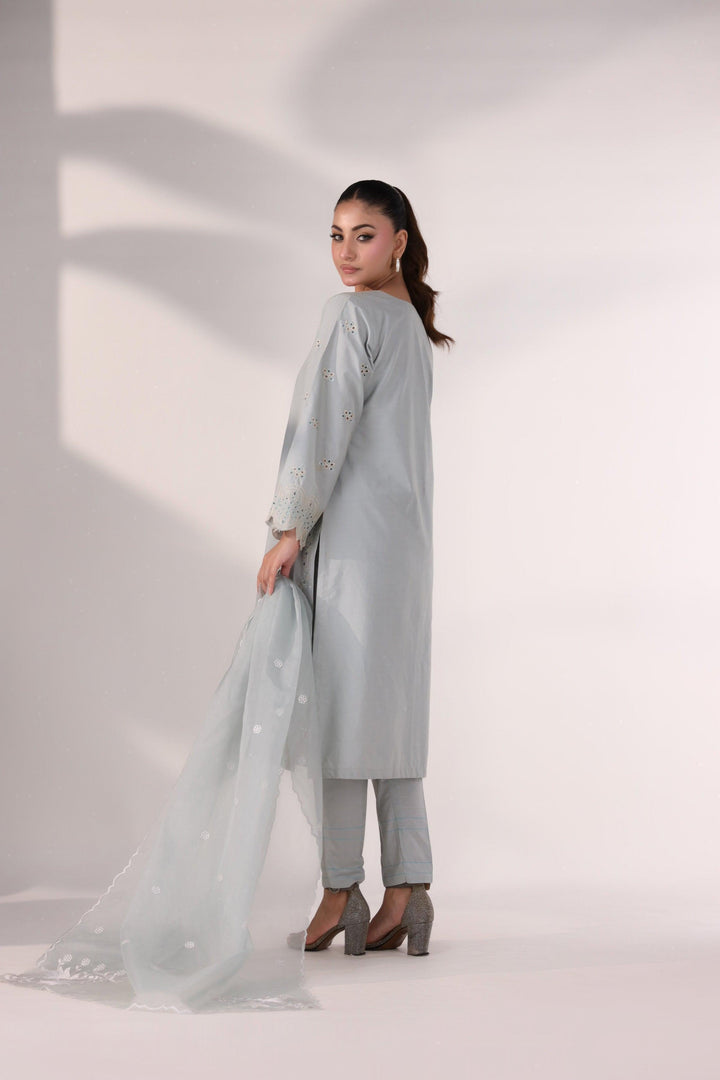 3 Piece Grey Embroidered Suit Luxury Pret - AR-3356-Saga - ARFARIWAJ