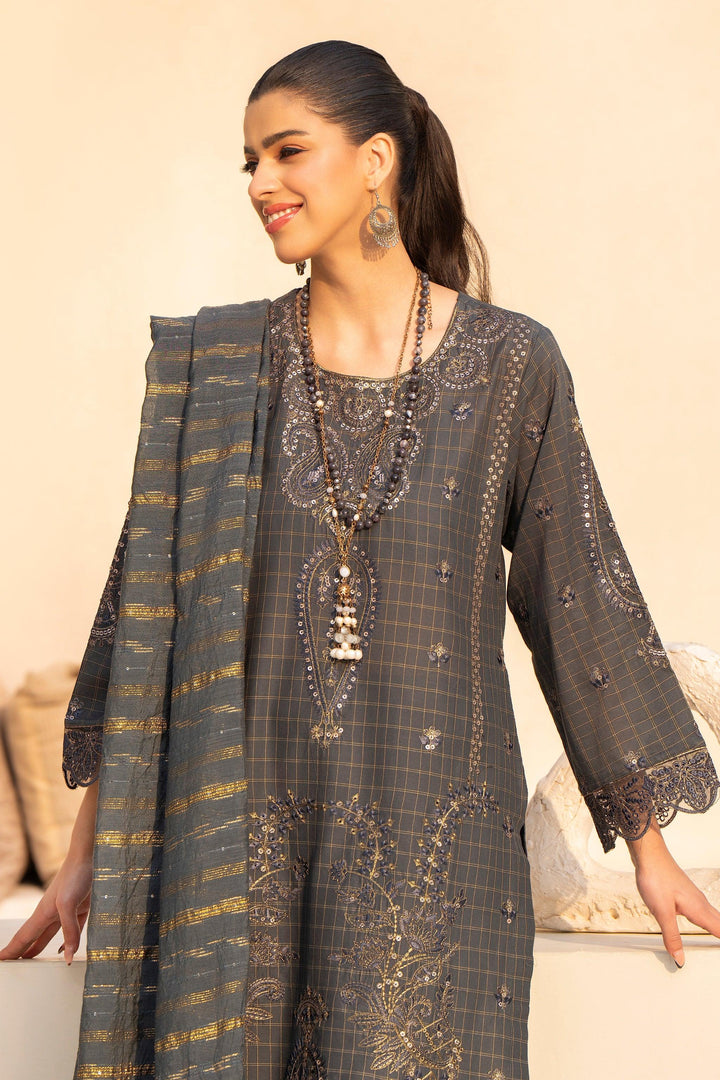 3 Piece Greyish Blue Grid Lawn Suit Pret - AR-3653 - ARFARIWAJ