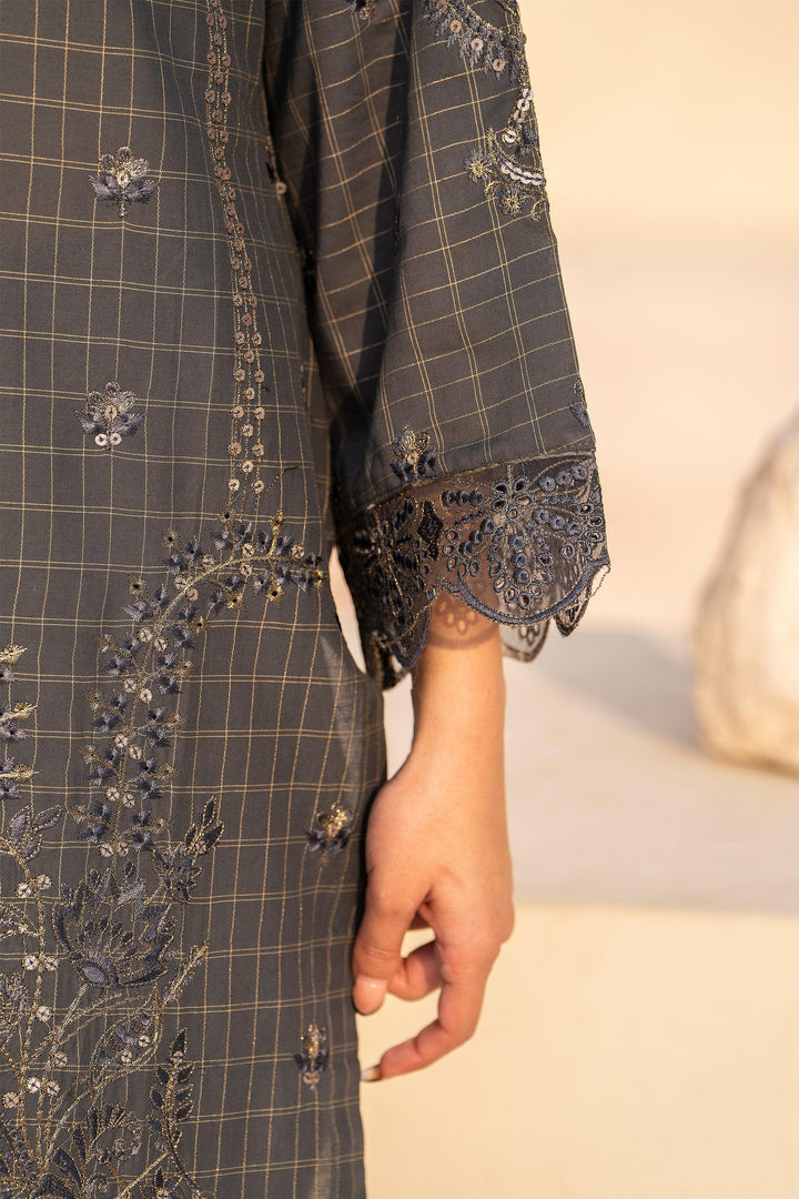3 Piece Greyish Blue Grid Lawn Suit Pret - AR-3653 - ARFARIWAJ