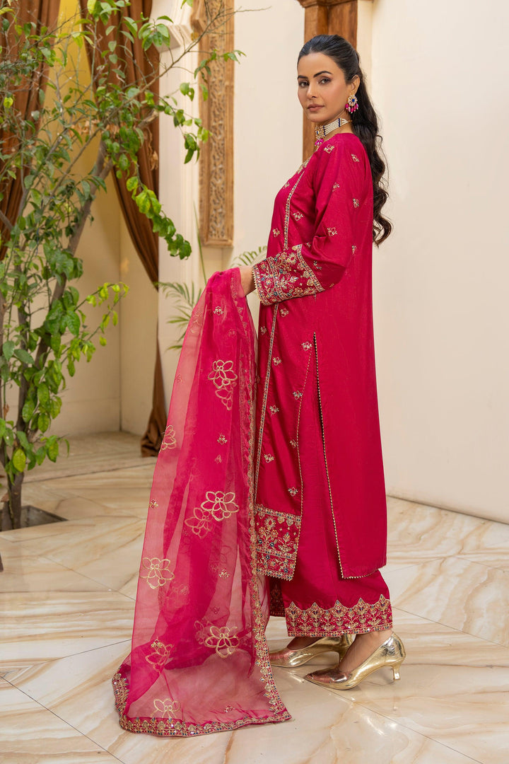 3 Piece Hot Pink Thai Silk Suit Pret - AR-3425 - ARFARIWAJ