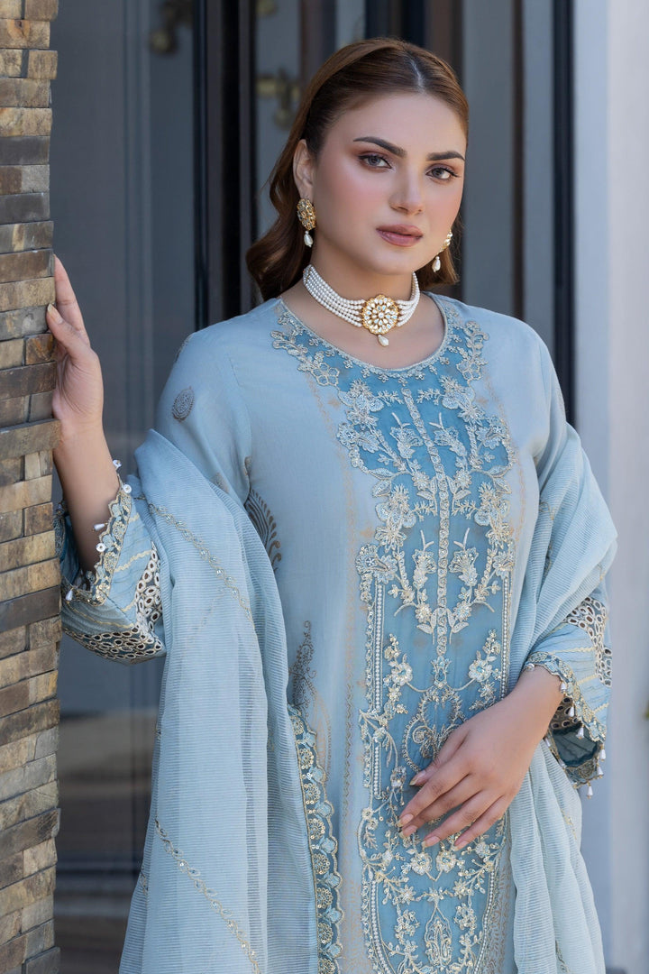 3 Piece Ice Blue Composed Jacquard Suit Pret - AR-3667 - ARFARIWAJ