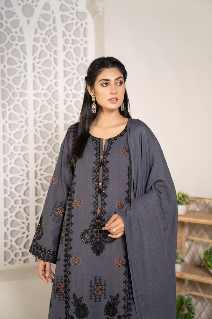 3 Piece Embroidered Khaddar Suit Luxury Pret - AR-3026-Safar Nama - ARFARIWAJ