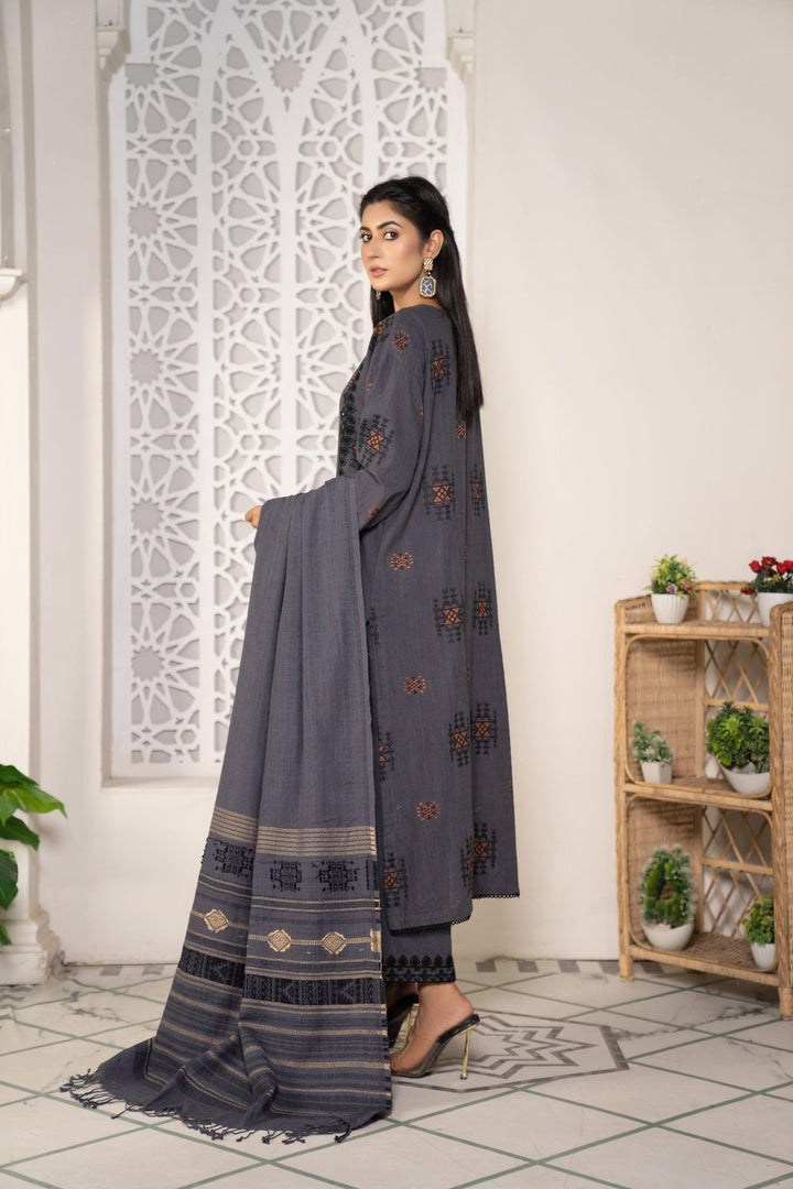 3 Piece Embroidered Khaddar Suit Luxury Pret - AR-3026-Safar Nama - ARFARIWAJ