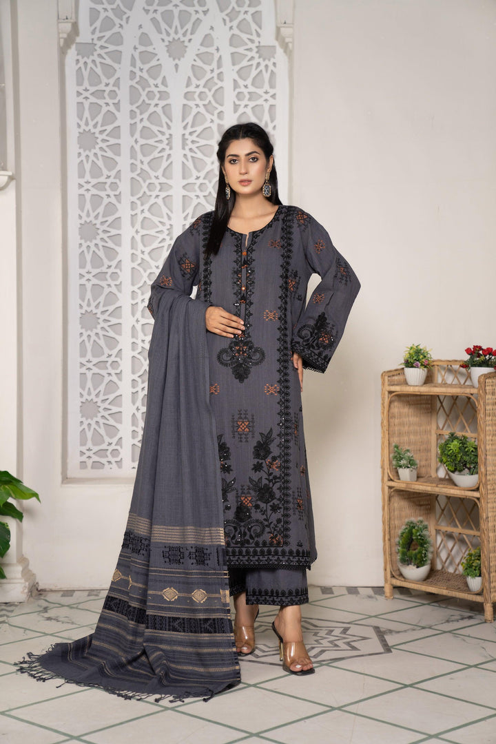3 Piece Embroidered Khaddar Suit Luxury Pret - AR-3026-Safar Nama - ARFARIWAJ