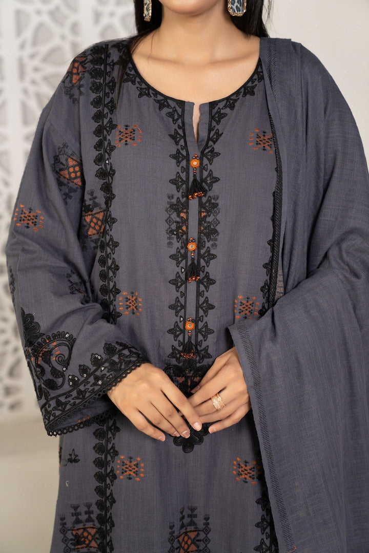 3 Piece Embroidered Khaddar Suit Luxury Pret - AR-3026-Safar Nama - ARFARIWAJ