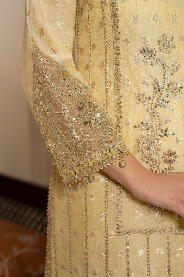 3 Piece Lemon Yellow Zari Jacquard Suit Pret - AR-3687 - ARFARIWAJ