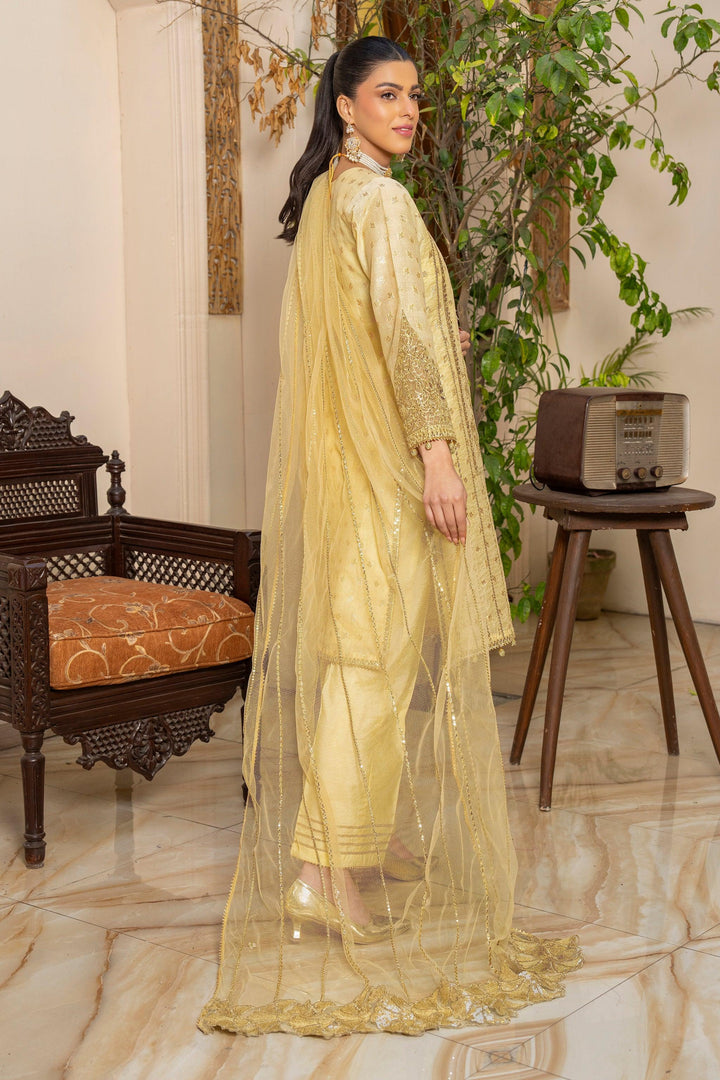 3 Piece Lemon Yellow Zari Jacquard Suit Pret - AR-3687 - ARFARIWAJ