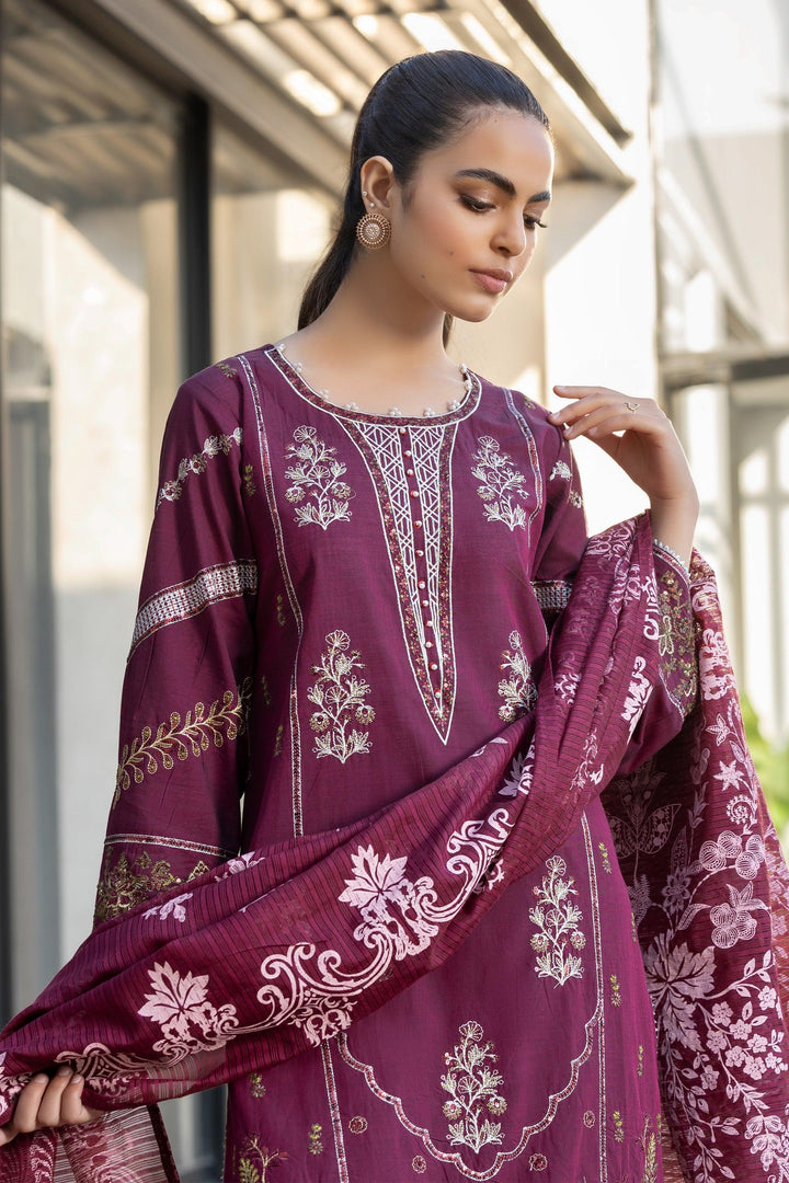 3 Piece Maroon Chambray Suit Pret - AR-3661 - ARFARIWAJ