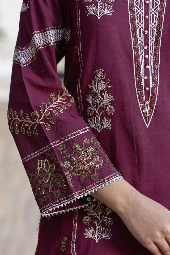 3 Piece Maroon Chambray Suit Pret - AR-3661 - ARFARIWAJ