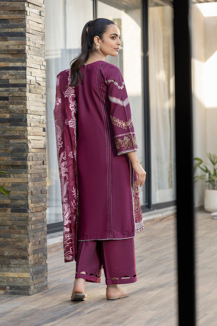3 Piece Maroon Chambray Suit Pret - AR-3661 - ARFARIWAJ