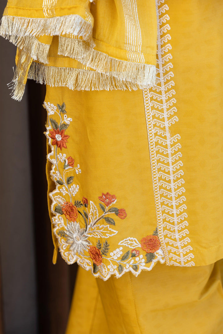 3 Piece Mustard Self Jacquard Suit Pret - AR-3613 - ARFARIWAJ