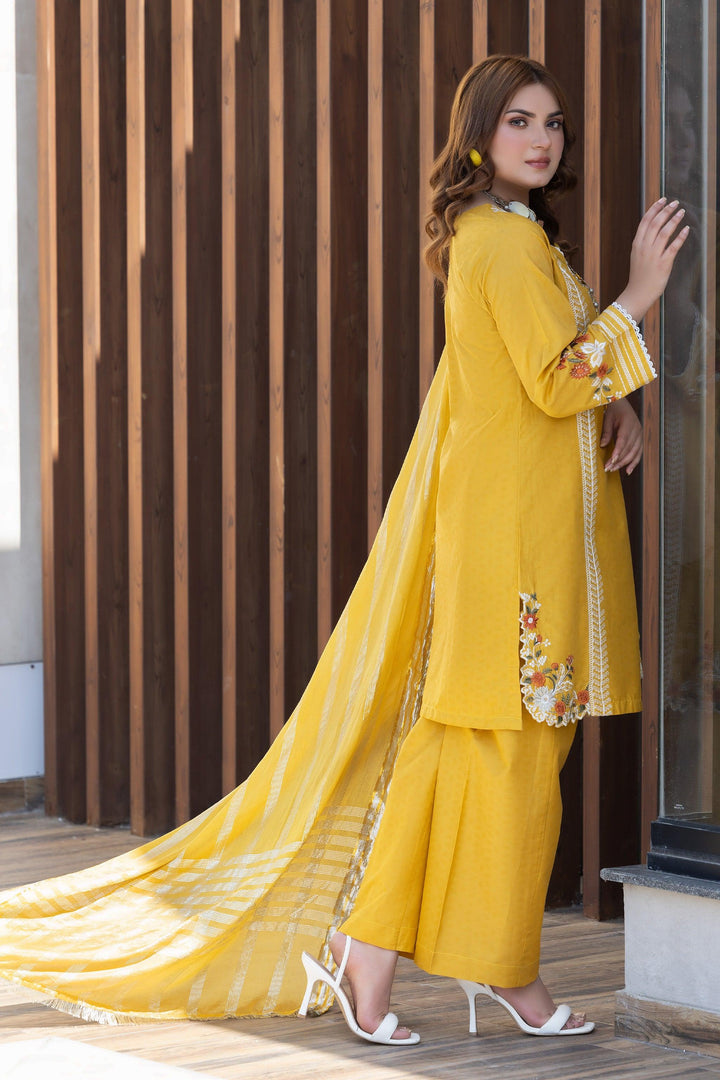 3 Piece Mustard Self Jacquard Suit Pret - AR-3613 - ARFARIWAJ