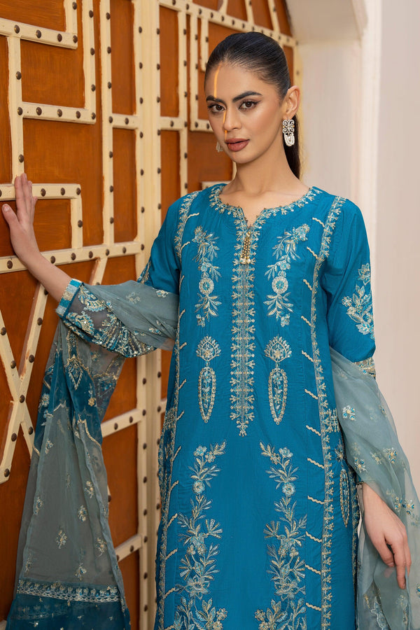3 Piece Ocean Blue Thai Silk Suit Pret - AR-3460 - ARFARIWAJ