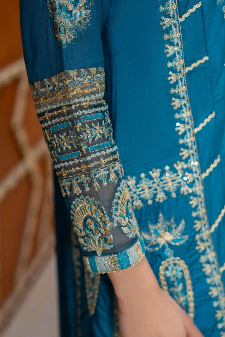 3 Piece Ocean Blue Thai Silk Suit Pret - AR-3460 - ARFARIWAJ