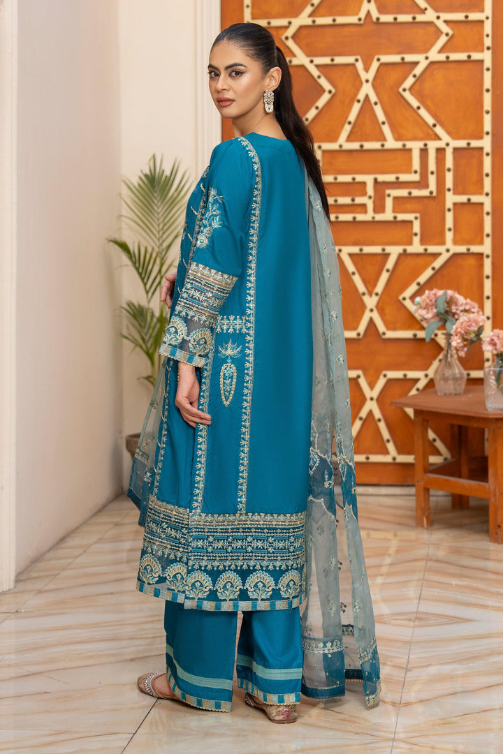 3 Piece Ocean Blue Thai Silk Suit Pret - AR-3460 - ARFARIWAJ