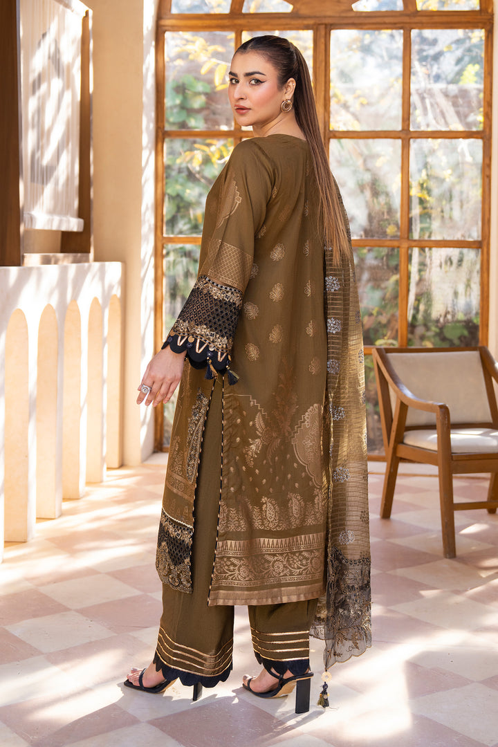 3 Piece Olive Green Composed Jacquard Suit Pret - AR-3682 - ARFARIWAJ