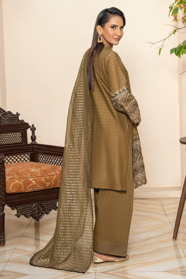 3 Piece Olive Green Grid Lawn Suit Pret - AR-3668 - ARFARIWAJ