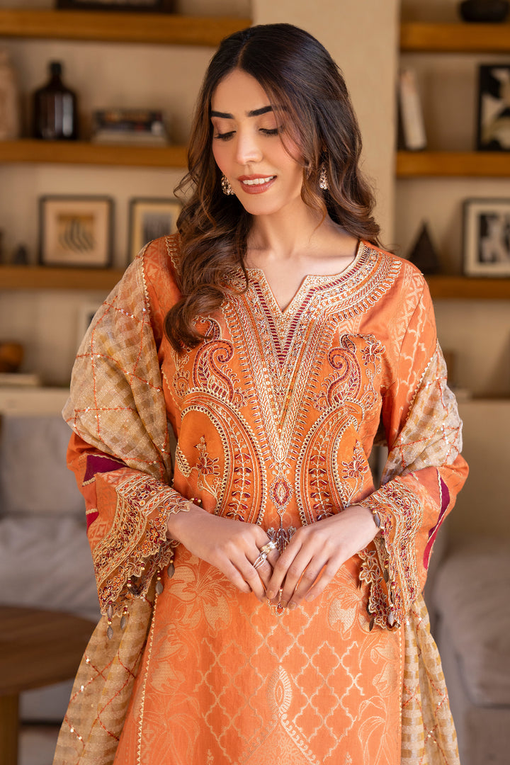 3 Piece Orange Composed Jacquard Suit Pret - AR-3079 - ARFARIWAJ