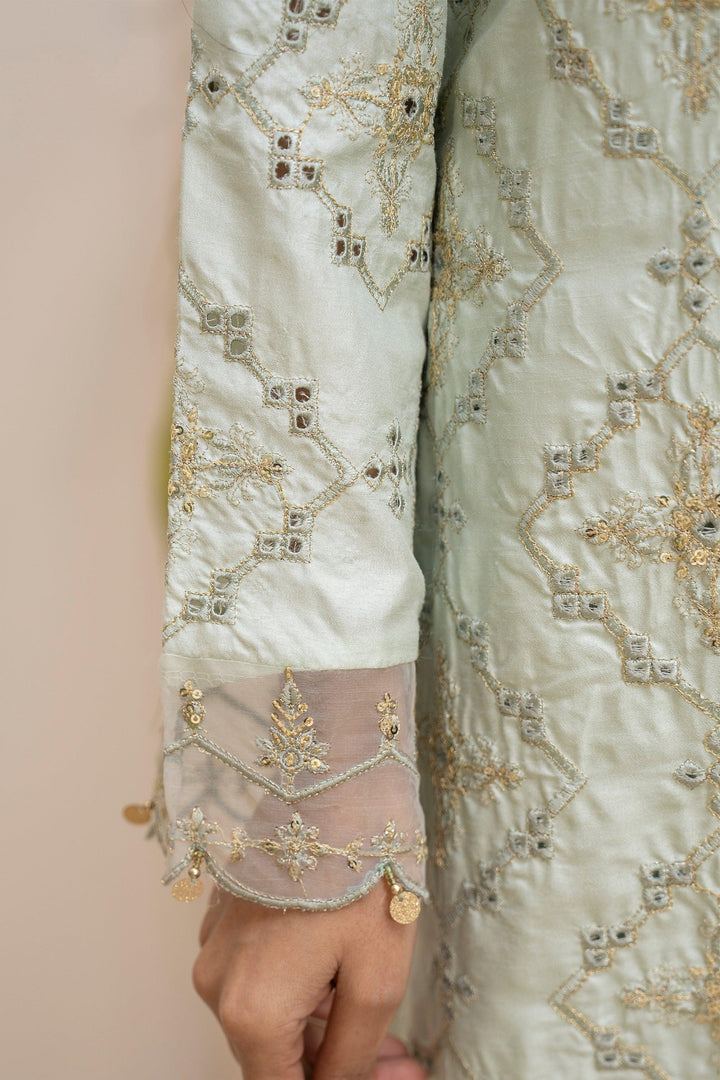 3 Piece Pastel Pistachio Thai Silk Suit Pret - AR-3445 - ARFARIWAJ
