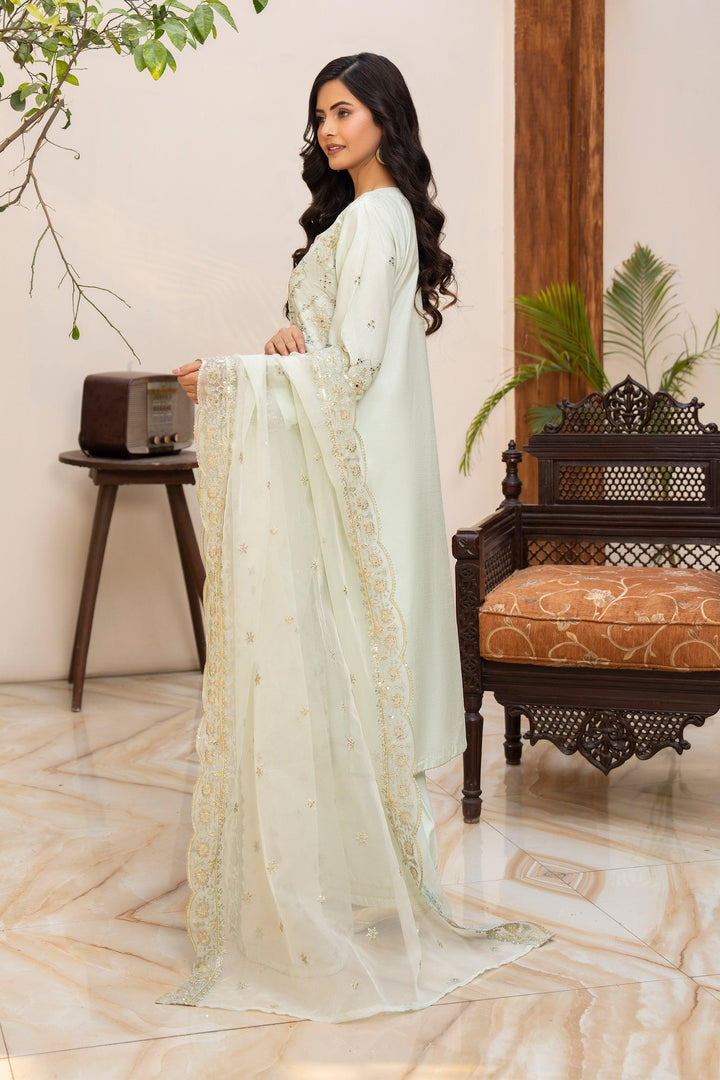 3 Piece Pastel Pistachio Thai Silk Suit Pret - AR-3445 - ARFARIWAJ
