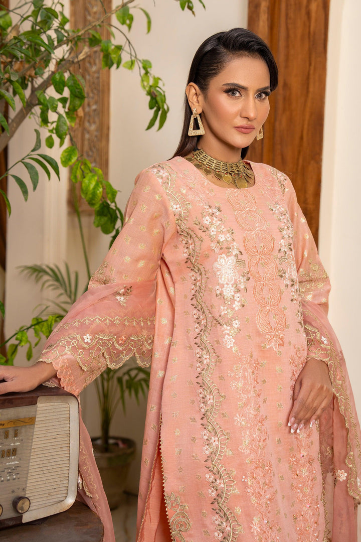 3 Piece Peach Zari Jacquard Suit Pret - AR-3669 - ARFARIWAJ