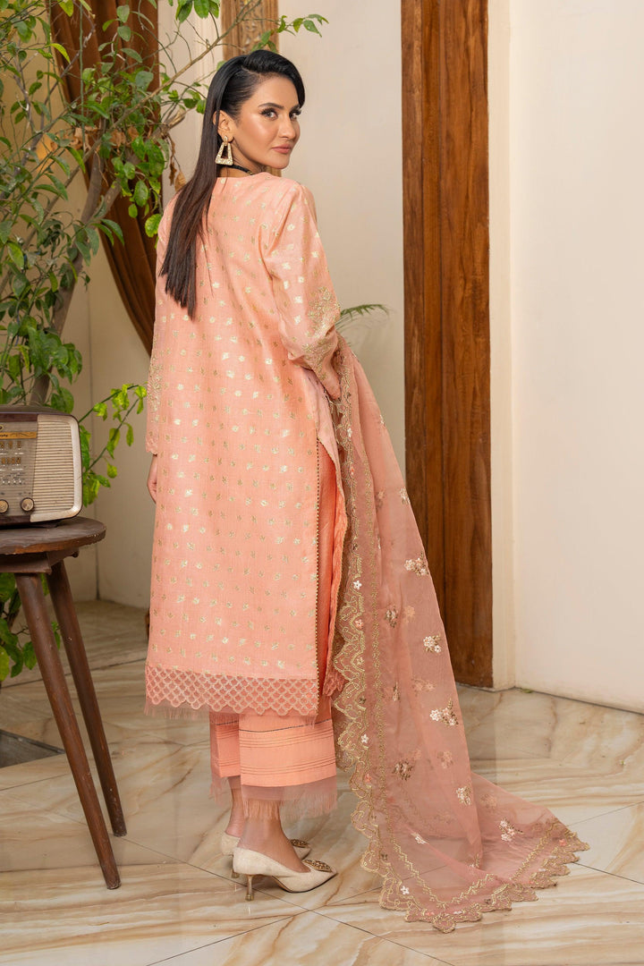 3 Piece Peach Zari Jacquard Suit Pret - AR-3669 - ARFARIWAJ