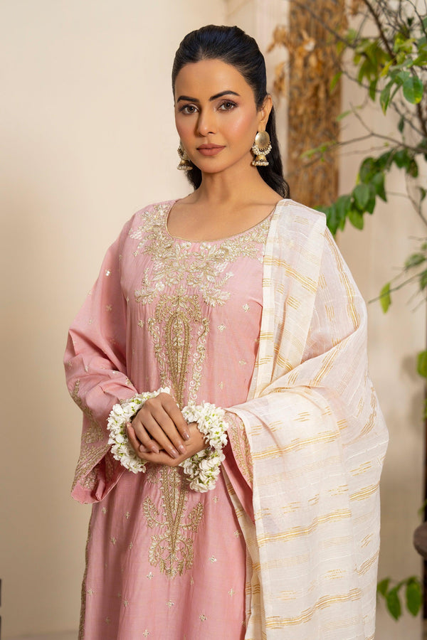 3 Piece Pink Grid Suit Pret - AR-3657 - ARFARIWAJ