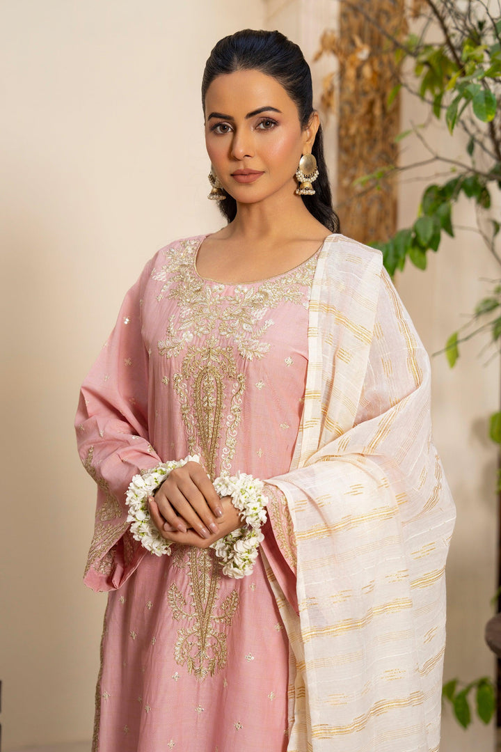 3 Piece Pink Grid Suit Pret - AR-3657 - ARFARIWAJ