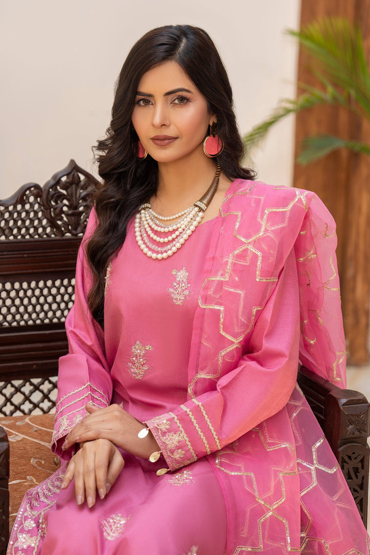 3 Piece Pink Thai Silk Suit Pret - AR-3438 - ARFARIWAJ
