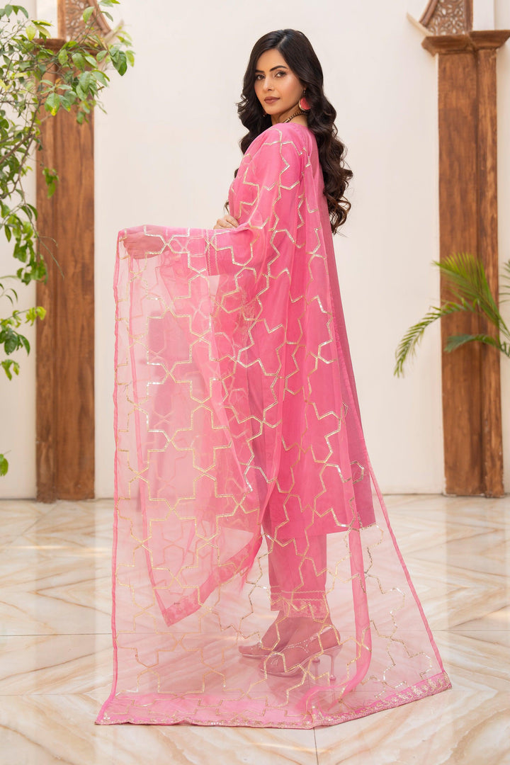 3 Piece Pink Thai Silk Suit Pret - AR-3438 - ARFARIWAJ