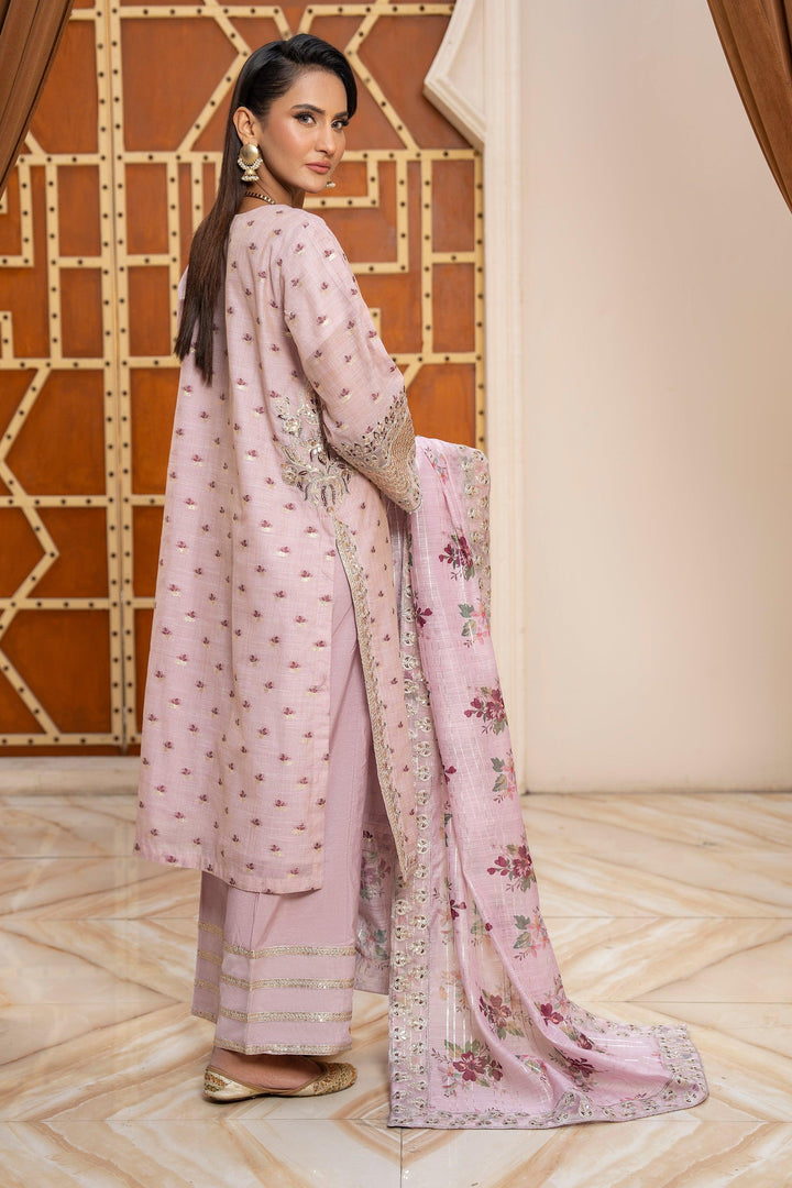 3 Piece Pink Zari Jacquard Suit Pret - AR-3581 (Pink) - ARFARIWAJ